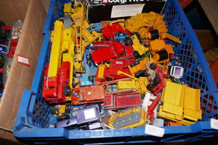 Two trays of vintage playworn die cast vehicles including construction examples - Image 2 of 3