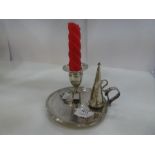 A George III impressive Henry Chawner, London 1791 silver chamber candlestick. Having a loop handle