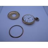 Antique gold plated half hunter pocket watch with enamel dial, Roman Numerals, AWW Co Waltham Mass,