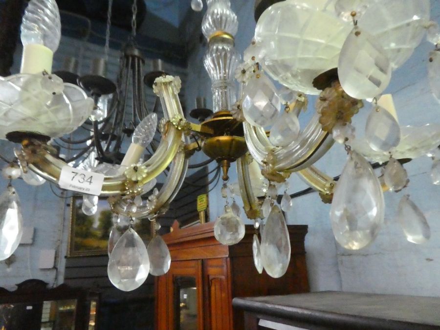 An old five branch Chandelier, having pendant drops - Image 3 of 3