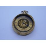 18K yellow gold cased fob watch, floral engraved decoration, marked 18K, maker GT, 21955, plated dus