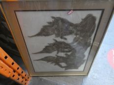 Four framed and glazed oriental rubbings, depicting dieties