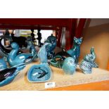 A quantity of Poole blue glaze animals and birds