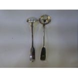 A pair of Scottish silver early Victorian ladles, Glasgow 1840 G W. Initialled handles, high quality