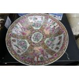 A 20th century Chinese Canton large dish 48 cms, the panels decorated birds and figures, (marks to r