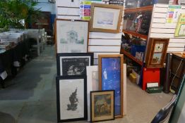 A large selection of pictures and prints on various subjects, including watercolours