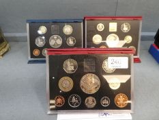 Three Royal Mint Proof coin collections, 1997, 98 and 99, with Certificates