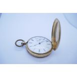 Yellow gold cased pocket watch, possibly 9, with engine turned decoration and central panel, light
