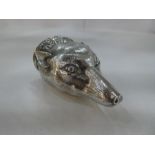 An impressive George silver fox head snuff box. The interior gilted, the head chased and engraved wi