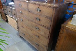 An antique mahogany chest having two short and four long graduated drawers, 119 cms