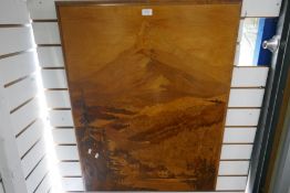 A large 1930s Wooden picture of Mountainous landscape