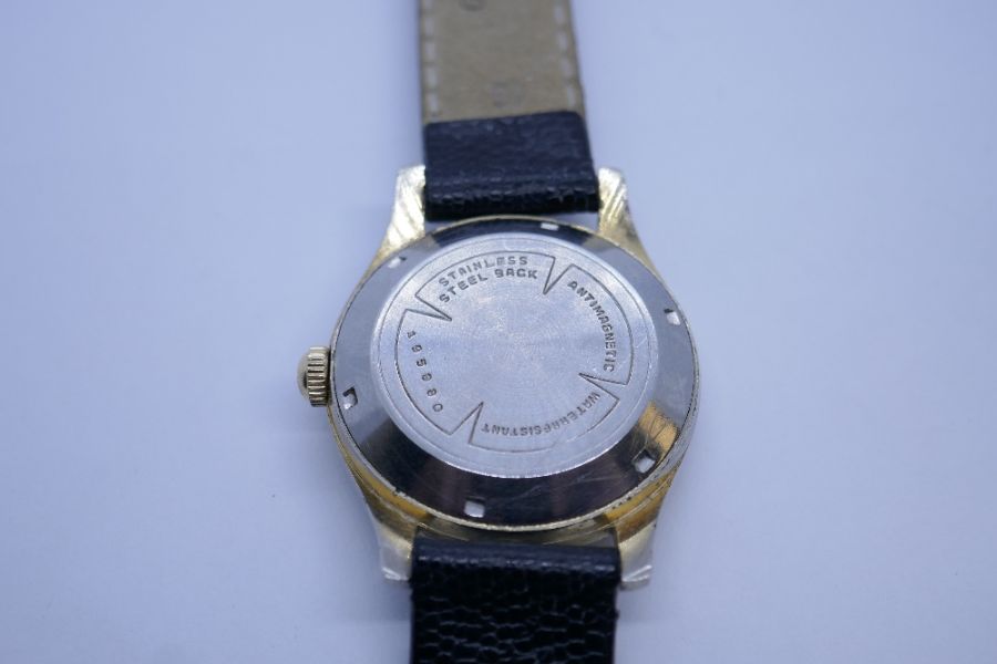 Bulova; vintage gents stainless steel Bulova wristwatch, model 195880 on black leather strap togethe - Image 5 of 5