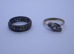 Two 9ct yellow gold dress ring, both set with coloured glass, hallmarked 375, 4.58g approx