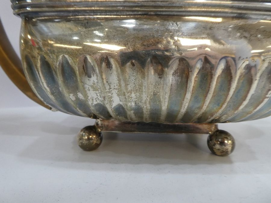 A Georgian silver rectangular teapot having half gadrooned body, four ball feet and rectangular hing - Image 2 of 6