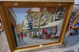 A pair of modern oil of Salisbury street scenes, signed Rhys Jenkins
