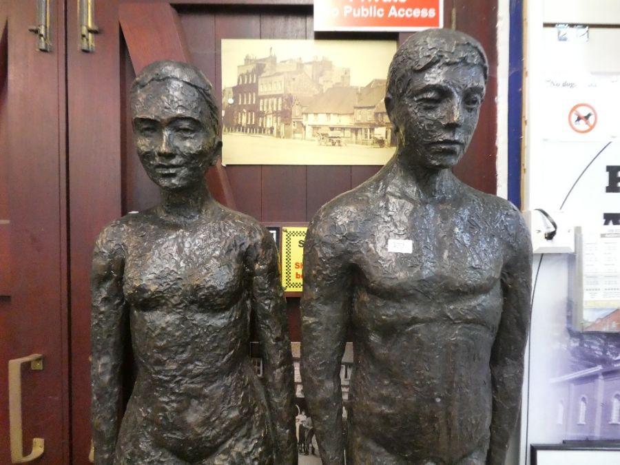 An impressive pair of modern bronze Corbin style figures of a Male and a Female. They are unique an - Image 2 of 6