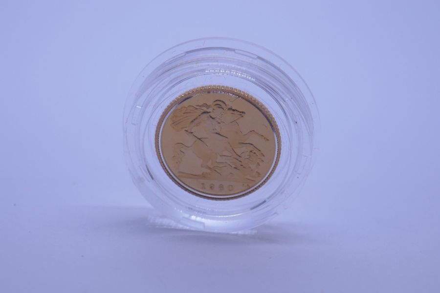 Cased 1980 Proof Half Sovereign Young Elizabeth II and George & the Dragon, by Royal Mint - Image 3 of 5