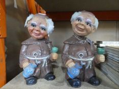 Heico; Two vintage plastic Monks with nodding heads, made in Western Germany