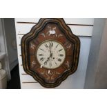 A late 19th Century French wall clock having Mother of Pearl decoration