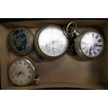 Four vintage pocket watches to include USSR Marathon watch with image of 'The Tale of Ural' on rever