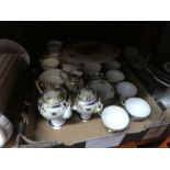 A box of mixed china to include Noritake, Spode Christmas plate, continental cabinet plates, etc