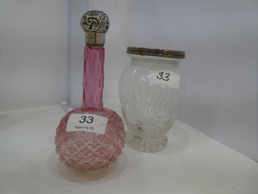 A very pretty, Victorian cut red glass bottle with ornate decorative oval body and patterned neck, S