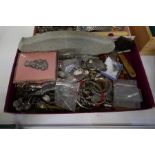 Tray of costume jewellery and collectables including silver jewellery, plated grape scissors, silver