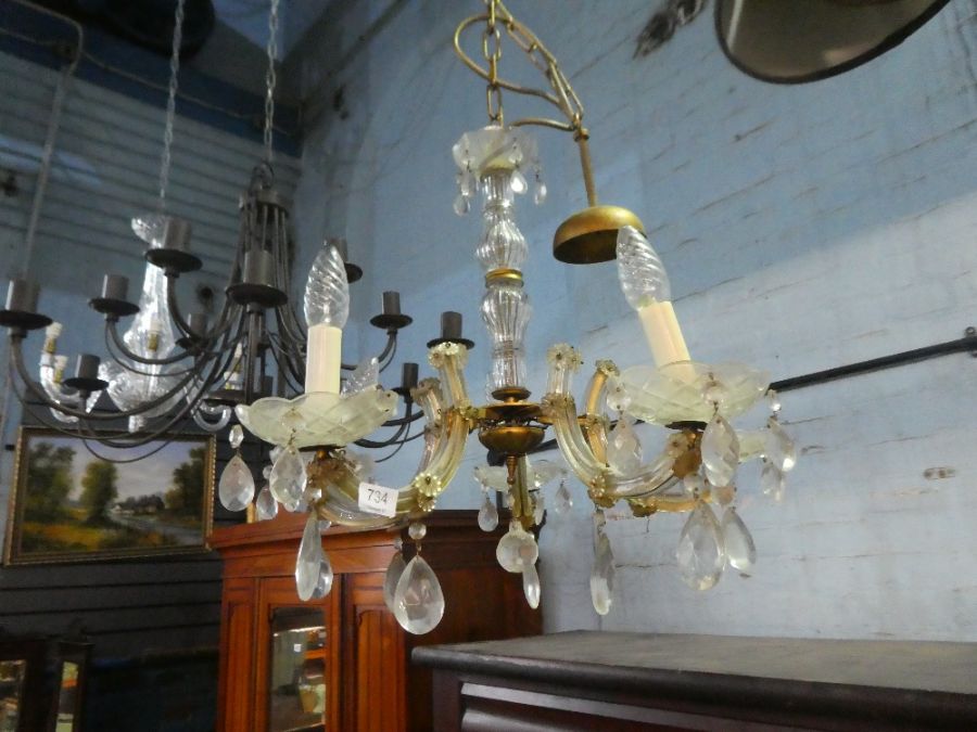 An old five branch Chandelier, having pendant drops - Image 2 of 3