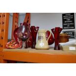 Red glass vases and sundry