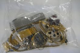 Bag of costume jewellery and wristwatches to include two Automatic Gents Retro Seiko watches, plus a
