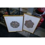 A pair of framed octagonal Chinese silks