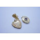 9ct front and back heart shaped locket hung on a 9ct fine yellow gold chain, together with a 9ct ova