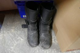 A selection of motorcycle boots and jackets