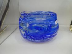 D. Cooke; a coloured glass bowl decorated blue swirls, possibly Dunne - Cooke H. J.