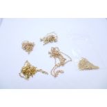 Six 9ct gold chains including two fine belcher, curblink, etc, all marked 375, approx 6.2g