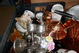 Two boxes of mixed china and glass including a Cheese dish, etc