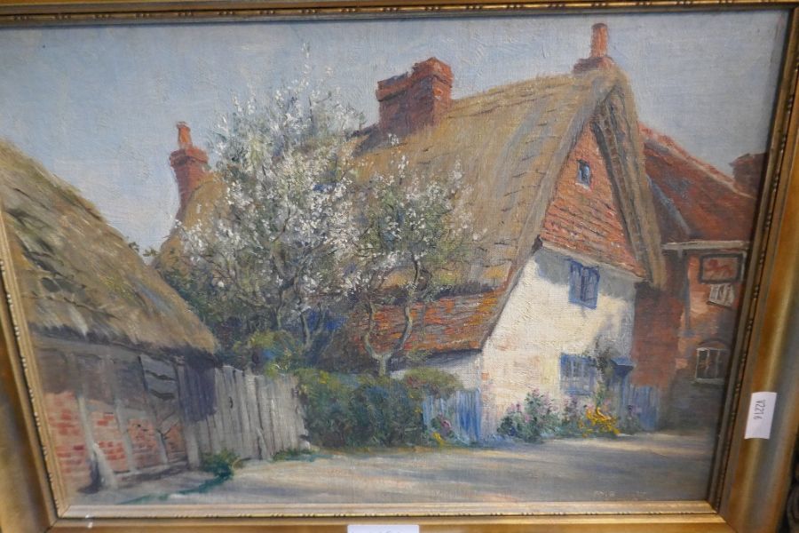 Frank Moss Bennet, a cottage put near Newbury, oil on board monogrammed and dated 1927, 34.5 x 24cm - Bild 2 aus 3