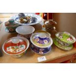 A selection of mixed oriental china and plates, etc some with character marks to the base