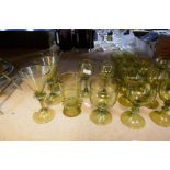 A selection of green glass including Port glasses, wine glasses, etc