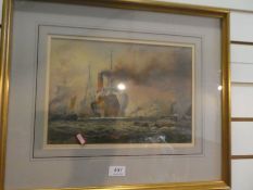 An antique watercolour of ships and boats unsigned 34.5cm x 24cm