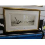 W L Wyllie, a limited dry point etching of Solent scene, 8 of 150, 42.5 x 20cm