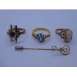 Two 9ct yellow gold dress rings, one Cameo set and the other set with cabouchon stone, both marked 9