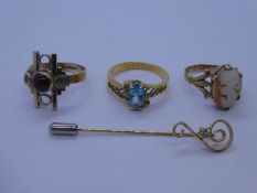Two 9ct yellow gold dress rings, one Cameo set and the other set with cabouchon stone, both marked 9