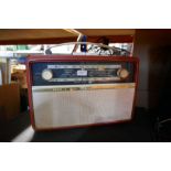 A selection of vintage Audio HMV equipment including Record Player, Radio, vinyl LPs, etc, including