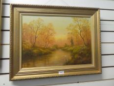 Albert Wells-Price, modern British, an oil of ducks on river at dusk, signed 51.5 x 36.5cm