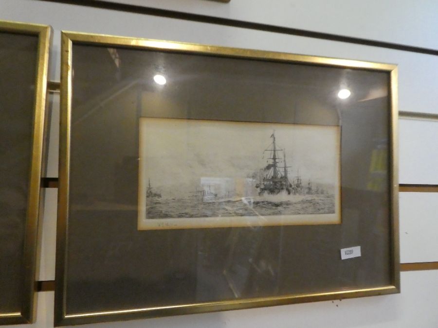 W L Wyllie, a pair of pencil signed etchings of Naval boats, 22cm x 11cm - Bild 2 aus 4