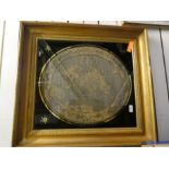 A Victorian oval needlework panel of England and Wales, in gilt frame, 46 x 52cm