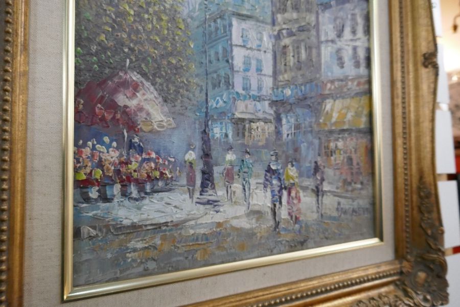 Pair of oil on canvas pictures depicting street scenes in Europe - Bild 4 aus 5
