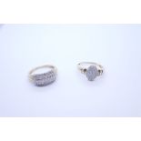 Two 9ct yellow gold diamond cluster ring, one pave set 5 row domed example and the other pave panell