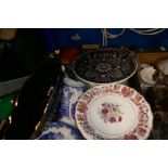 Six boxes of mixed china and glass, ornaments, cake stand, including Norwegian china and decanters,